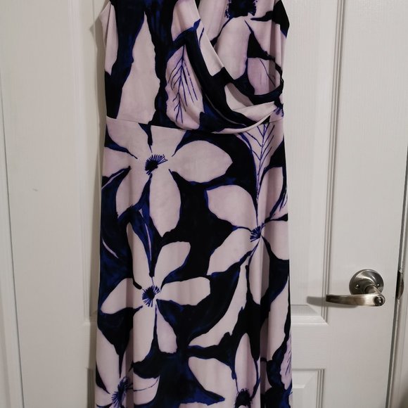 DKNY Dress Blue White Flower A Line Wrap Front - Picture 2 of 5